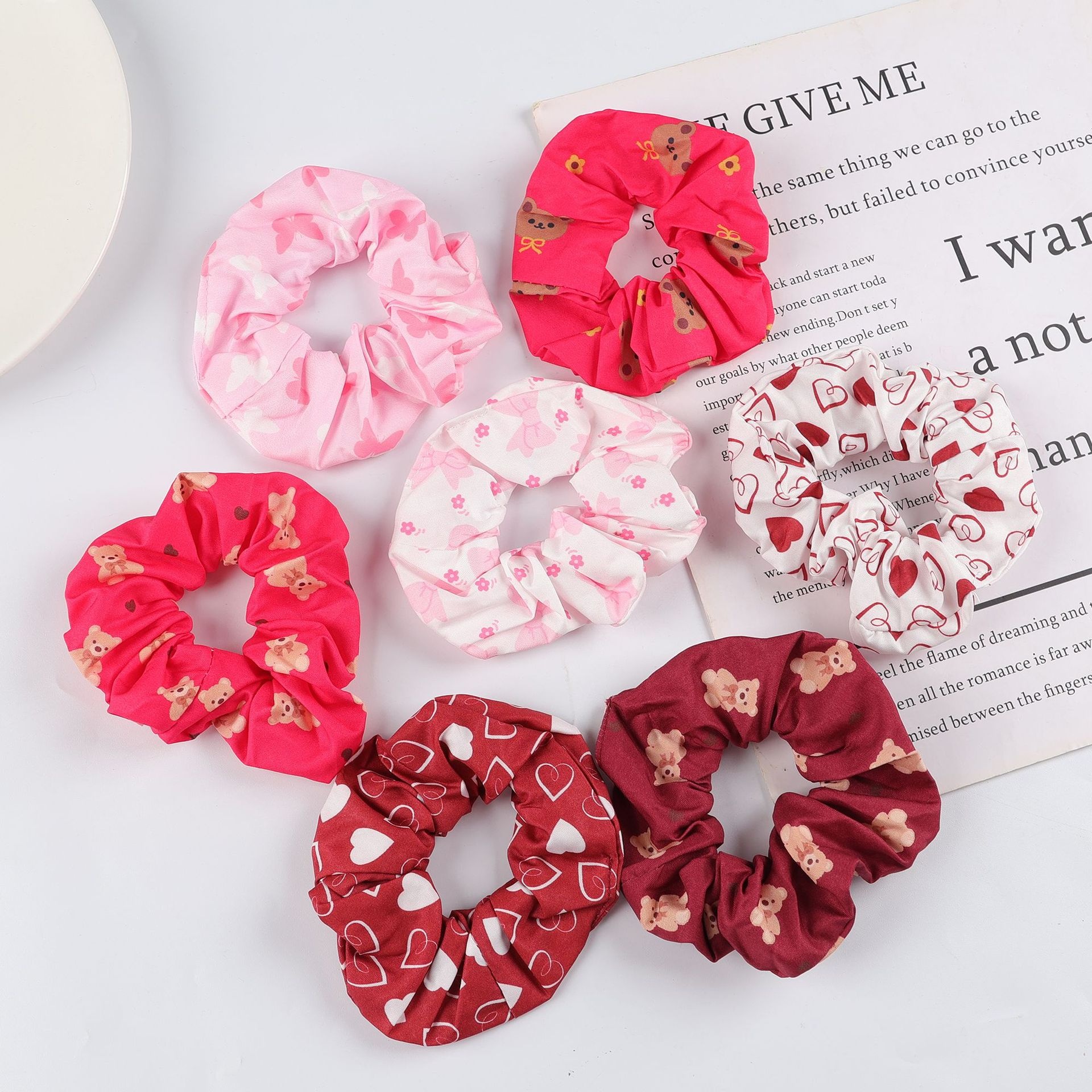 Women's Valentine's Day Heart Printed Satin Hair Scrunchie Hairband