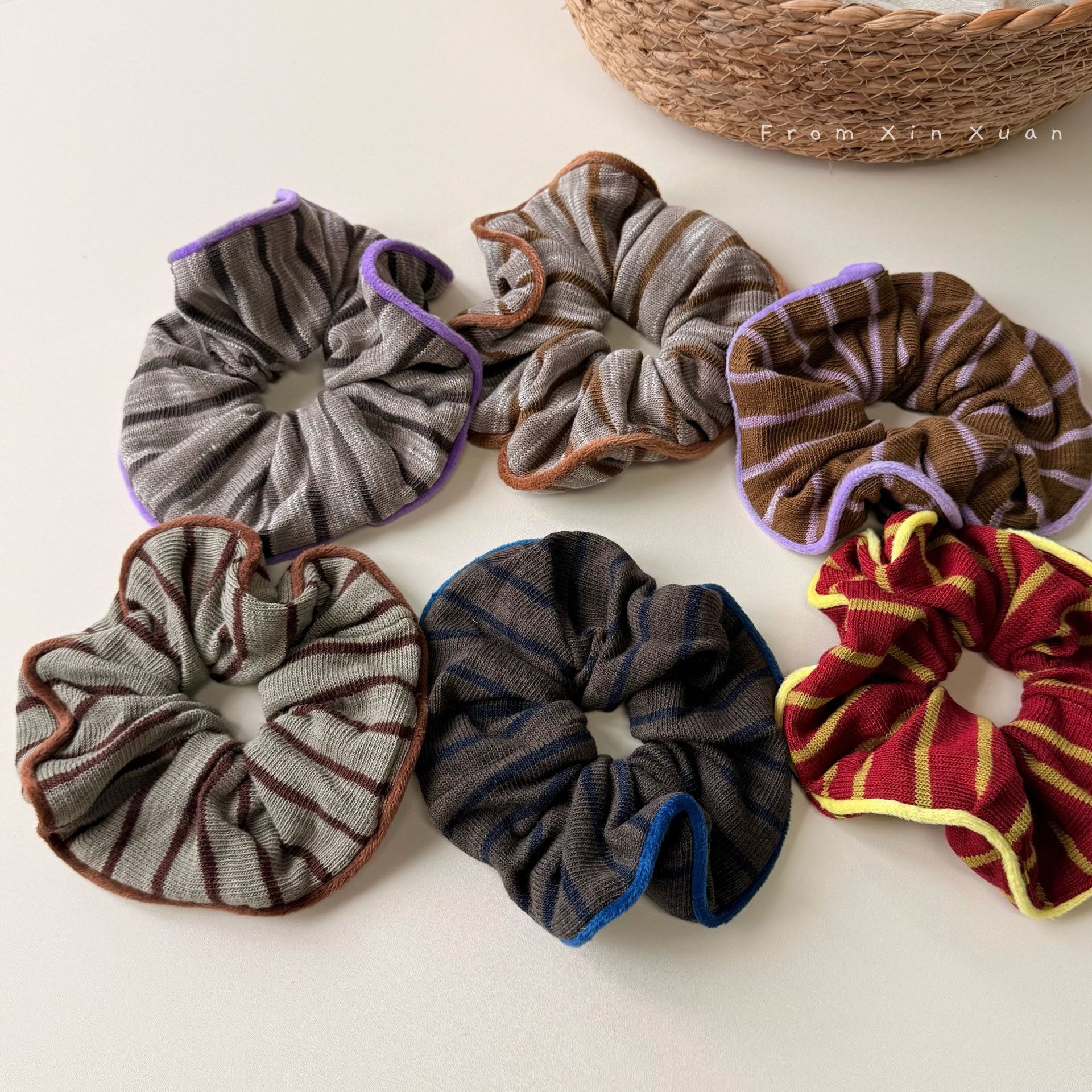 Women's Elastic Knitted Cloth Ponytail Hair Bands Vintage Patchwork Leopard