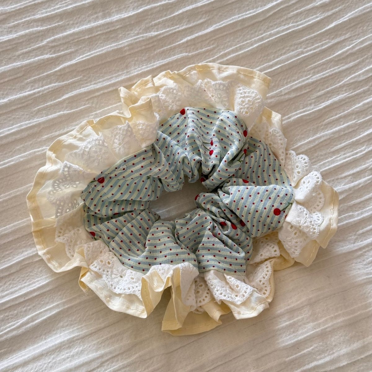 Women's Spring Soft Cloth Hair Tie Scrunchie Pink Sweet Cherry