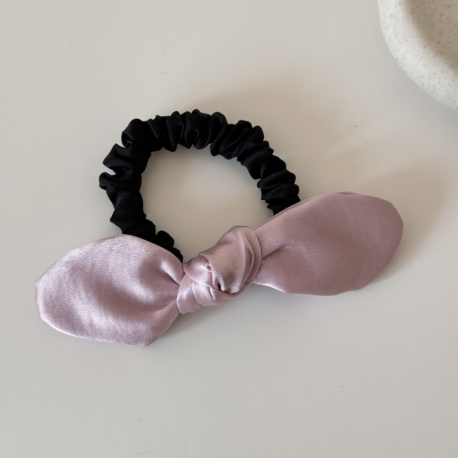 Women's French Satin Spring Ponytail Holder Hair Tie Pink Bowknot