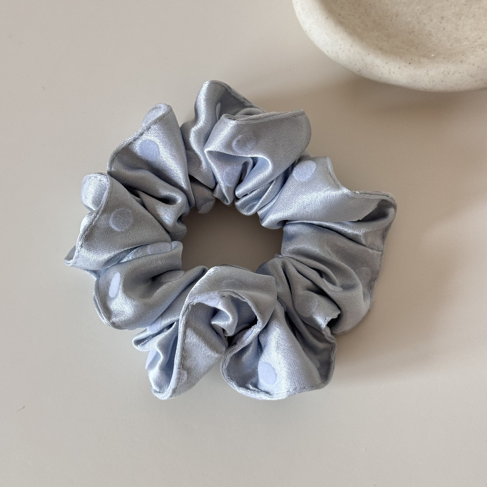 Women's Spring Satin Hair Tie Pink Polka Dots