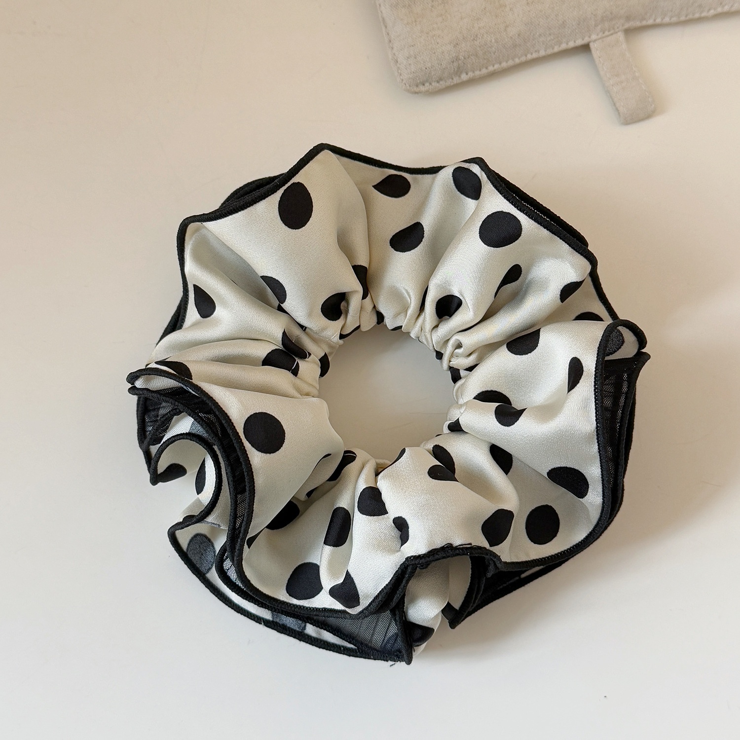 Women's All-Season Soft Gauze Scrunchie Hair Tie Black Polka Dots