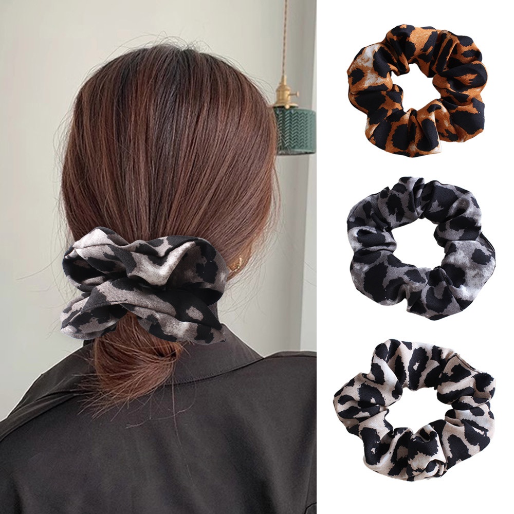 Women's Retro Leopard Print Cloth Hair Tie Beige Autumn Accessory