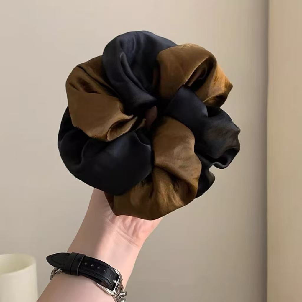 Women's Winter Satin Hair Tie Accessory Black Color Block