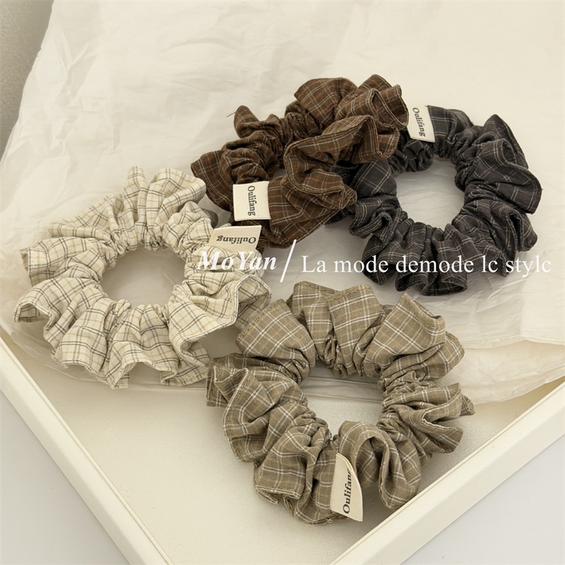 Women's All-Season Cloth Scrunchie Hair Tie Retro Checkered Plaid