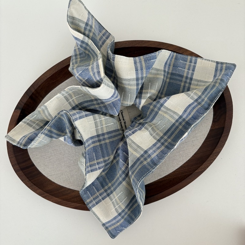 Women's Everyday Preppy Cloth Hair Scrunchie Blue Checkered Plaid