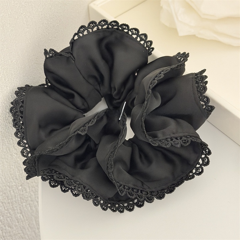 Women's All-Season Satin Double Layer Ruffled Hair Tie Solid Black