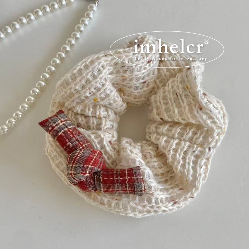 Girls Handmade Yarn Braided Hair Tie Autumn Winter Large Elastic Bow Hair Band