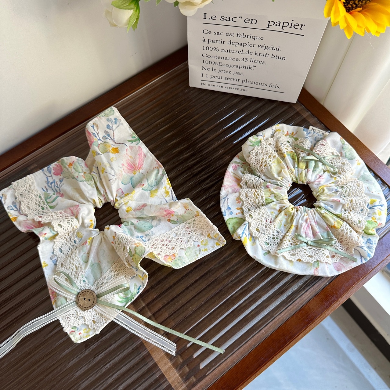 Women's Spring Cloth Lace Bow Hair Tie Ditsy Floral Tie Dye