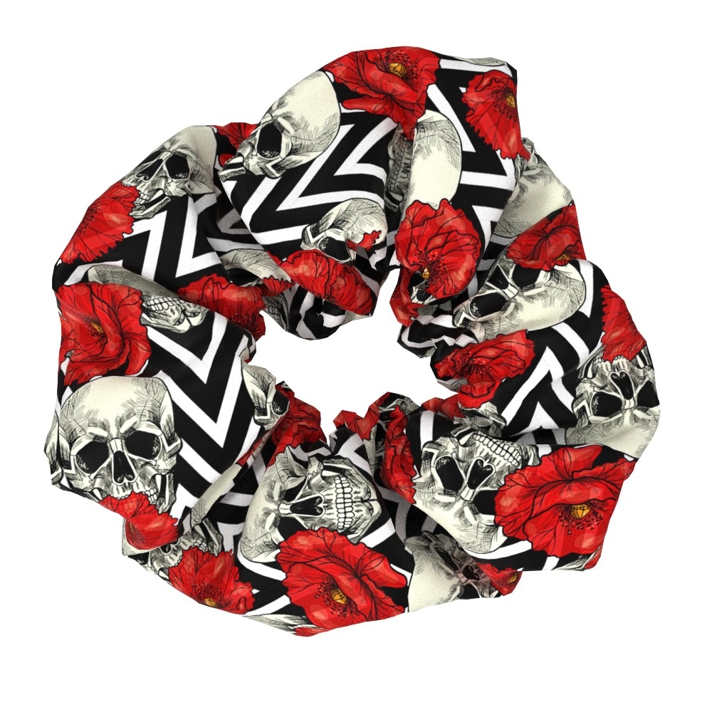 Women's Floral Skull Fabric Hair Ties Handmade Large Scrunchies