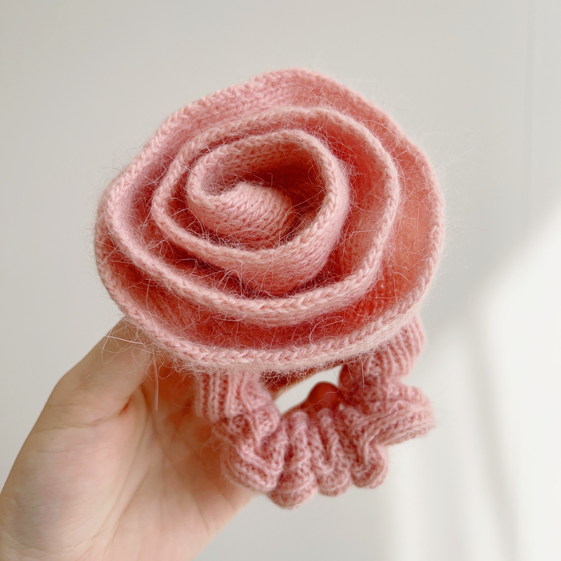 Women's Casual Winter Rabbit Hair Big Scrunchie Rose Pattern