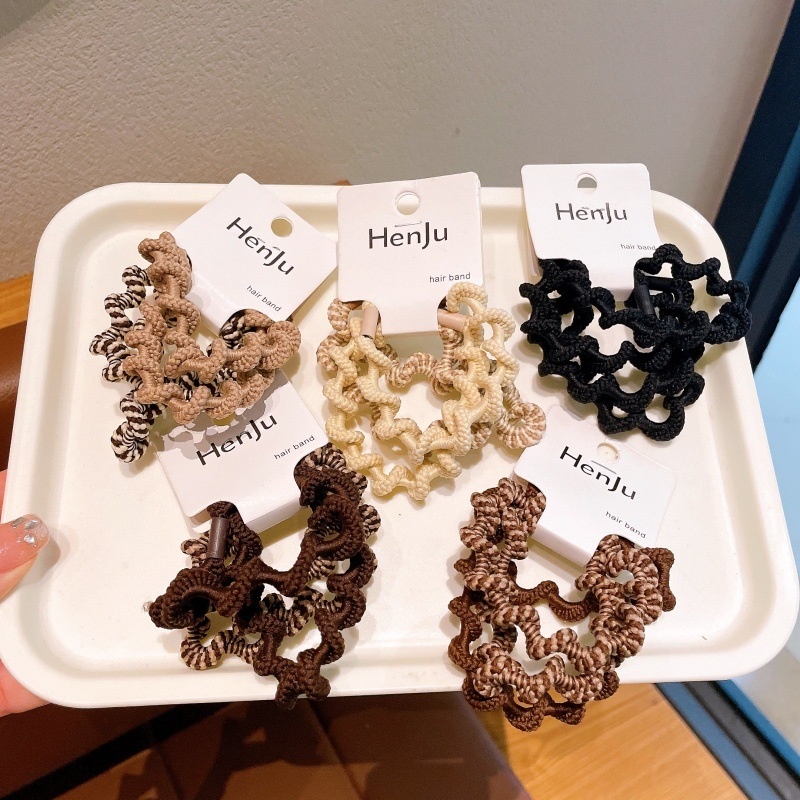 Women's 4pcs Daily Cloth Elastic Wave Hair Ties Milk Tea Color