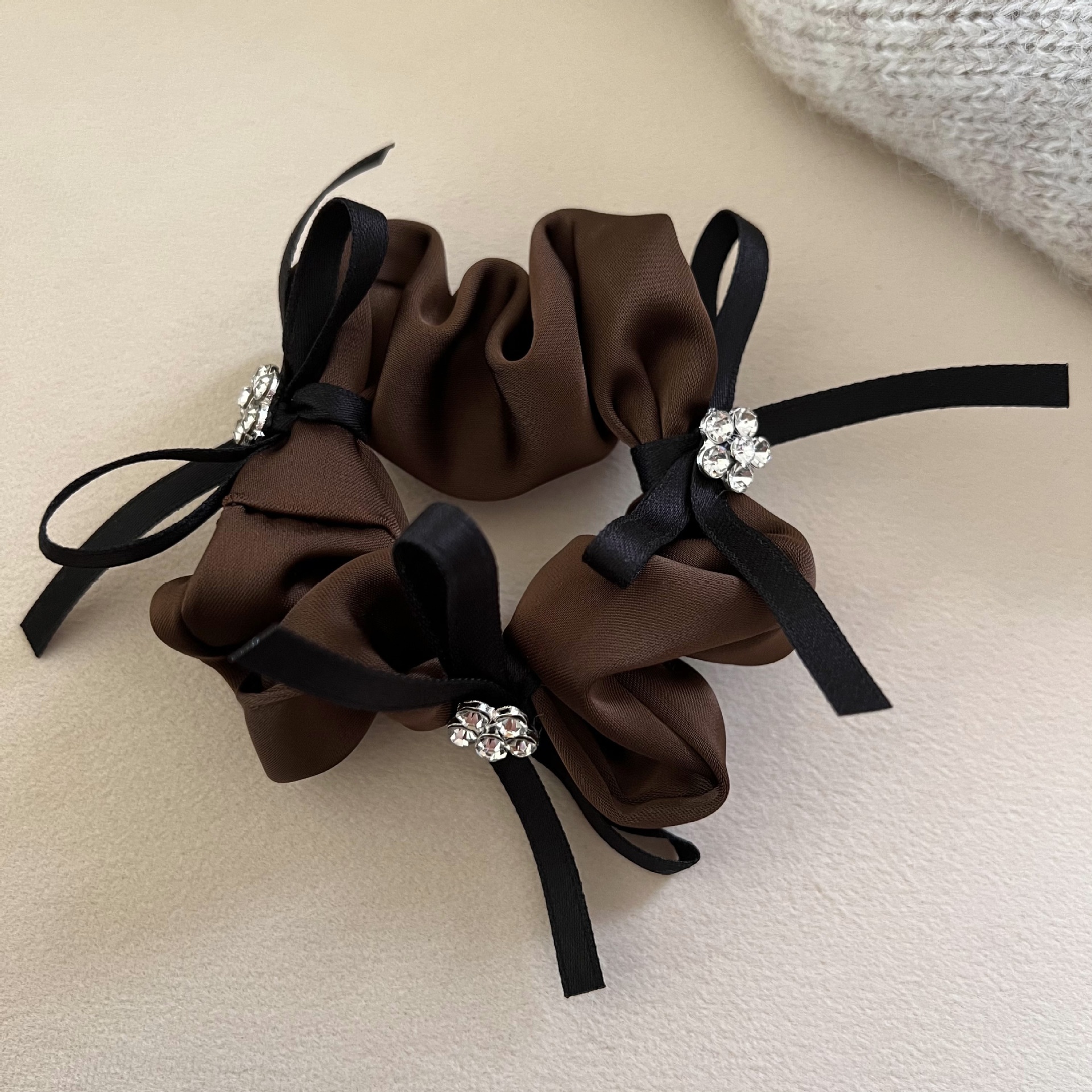 Women Elegant Satin Headband Rhinestone Bow Hair Hoop Solid Color