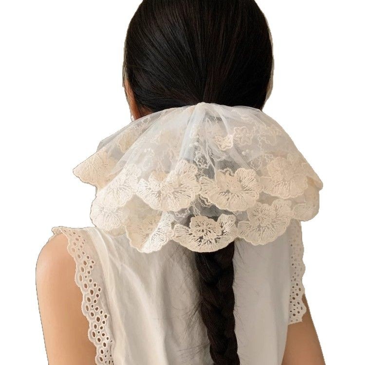Women's French Elegant Extra Large White Lace Headband Fairy Style Hair Tie
