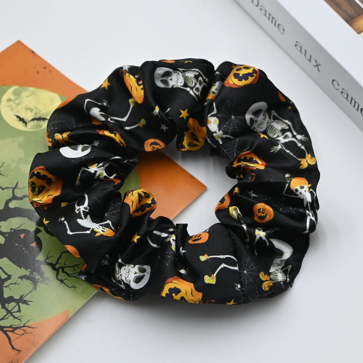 Women's Stylish Cloth Hair Scrunchies Festive Halloween Pumpkin Print