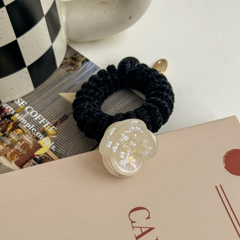 Women's Elastic Acetate Pearl High Ponytail Hair Band Rose