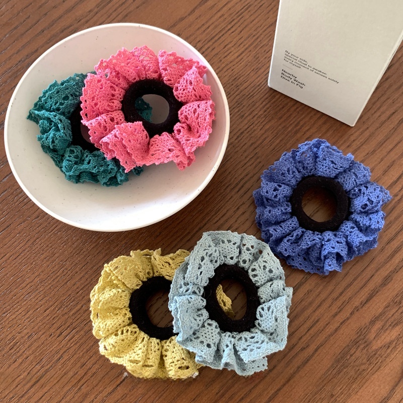 Women's Elegant Lace Hair Tie in Light Blue, Solid Color Spring Accessory