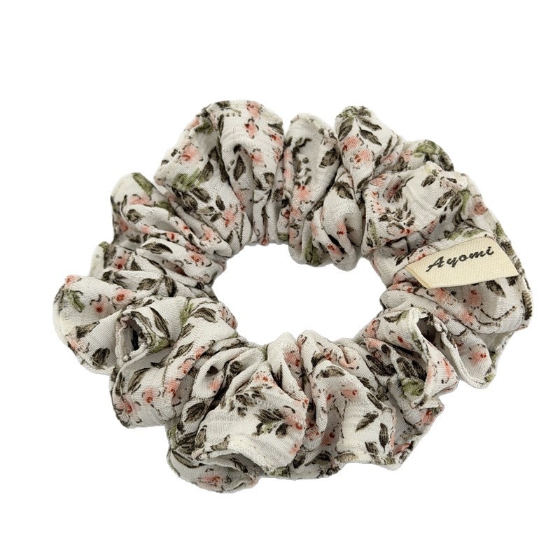 Women Spring Fabric Ponytail Hair Tie French Ditsy Floral White
