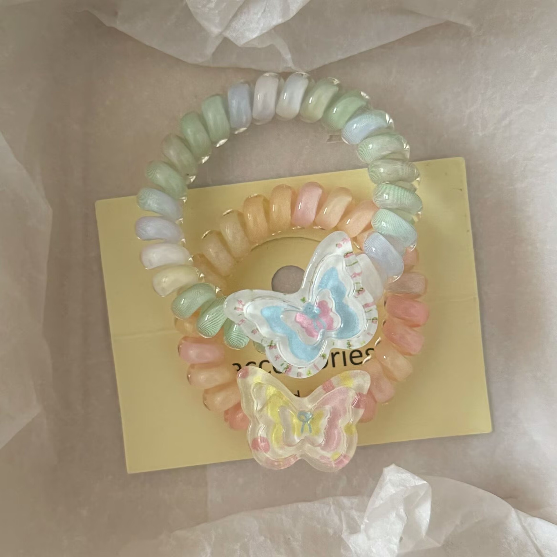 Girls Summer Phone Line Ponytail Hair Bands Ice Transparent Butterfly