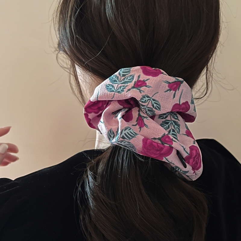 Women's Daily French Fabric Elastic Hair Scrunchie Vintage Rose Floral