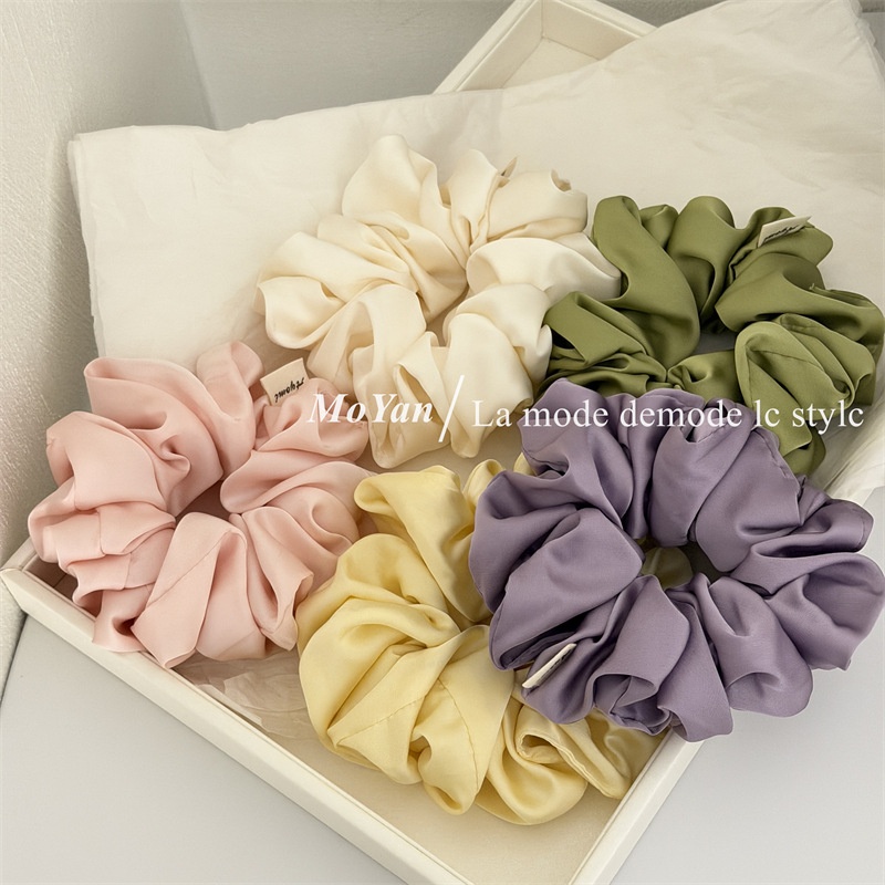 Women's Spring Elegant Satin Hair Tie Scrunchie Solid Color Beige