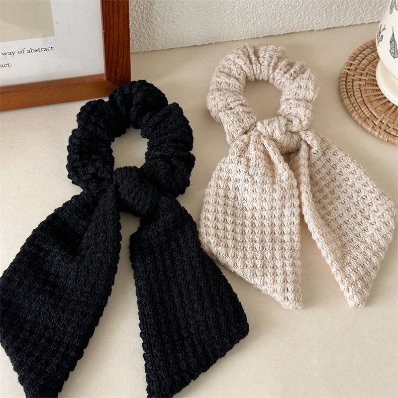 Women's Handmade Knitted Bow Hair Ties Simple Fresh Solid Polyester Bands
