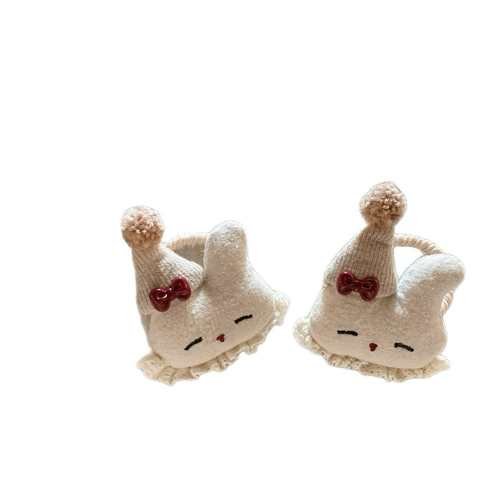 2Pcs Girls Cute Rabbit Plush Hair Ties High Elasticity Winter Soft Hair Bands