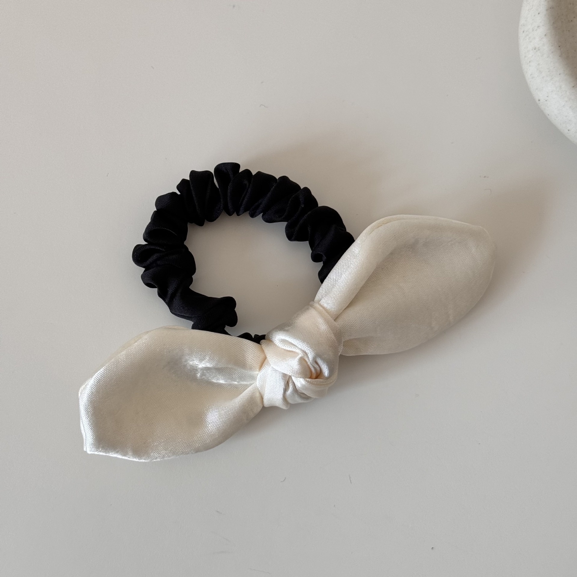 Women's French Satin Spring Ponytail Holder Hair Tie Pink Bowknot