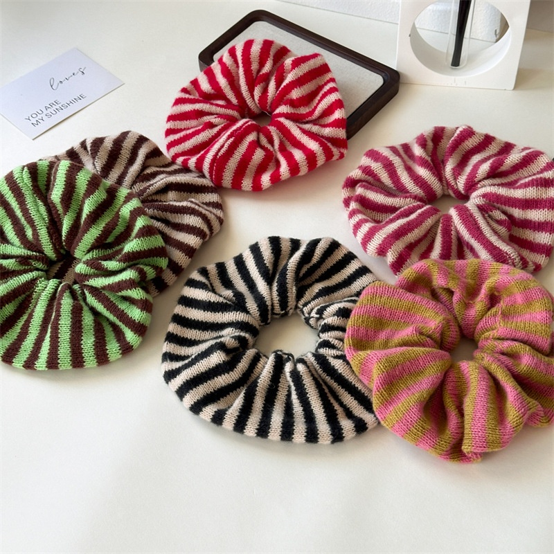 Girls Premium Knitted Cloth Hair Ties Winter Versatile Striped Bands