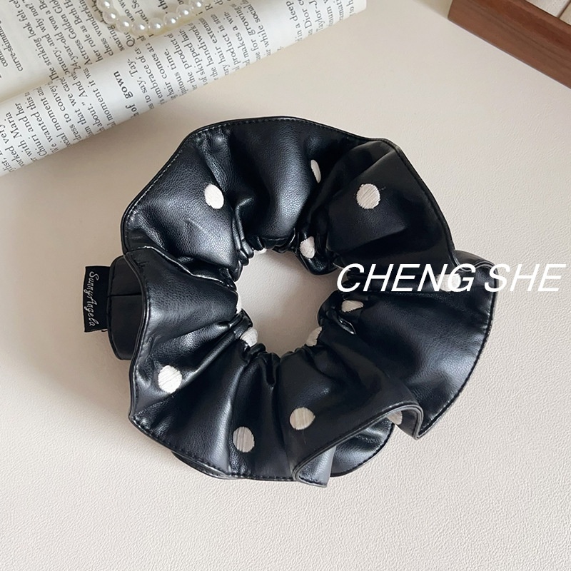 Women's Black PU Leather Polka Dot Hair Ties Sweet Cool Slim Waist Hair Bands