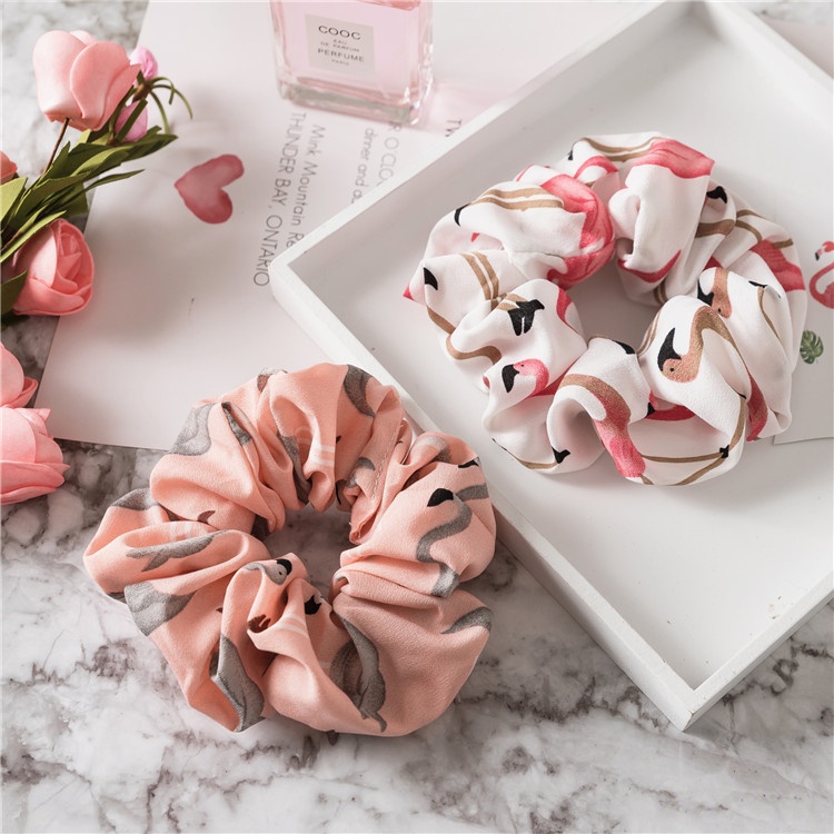 Women's Seamless Fabric Hair Scrunchie Festival Headwear Flamingo Print