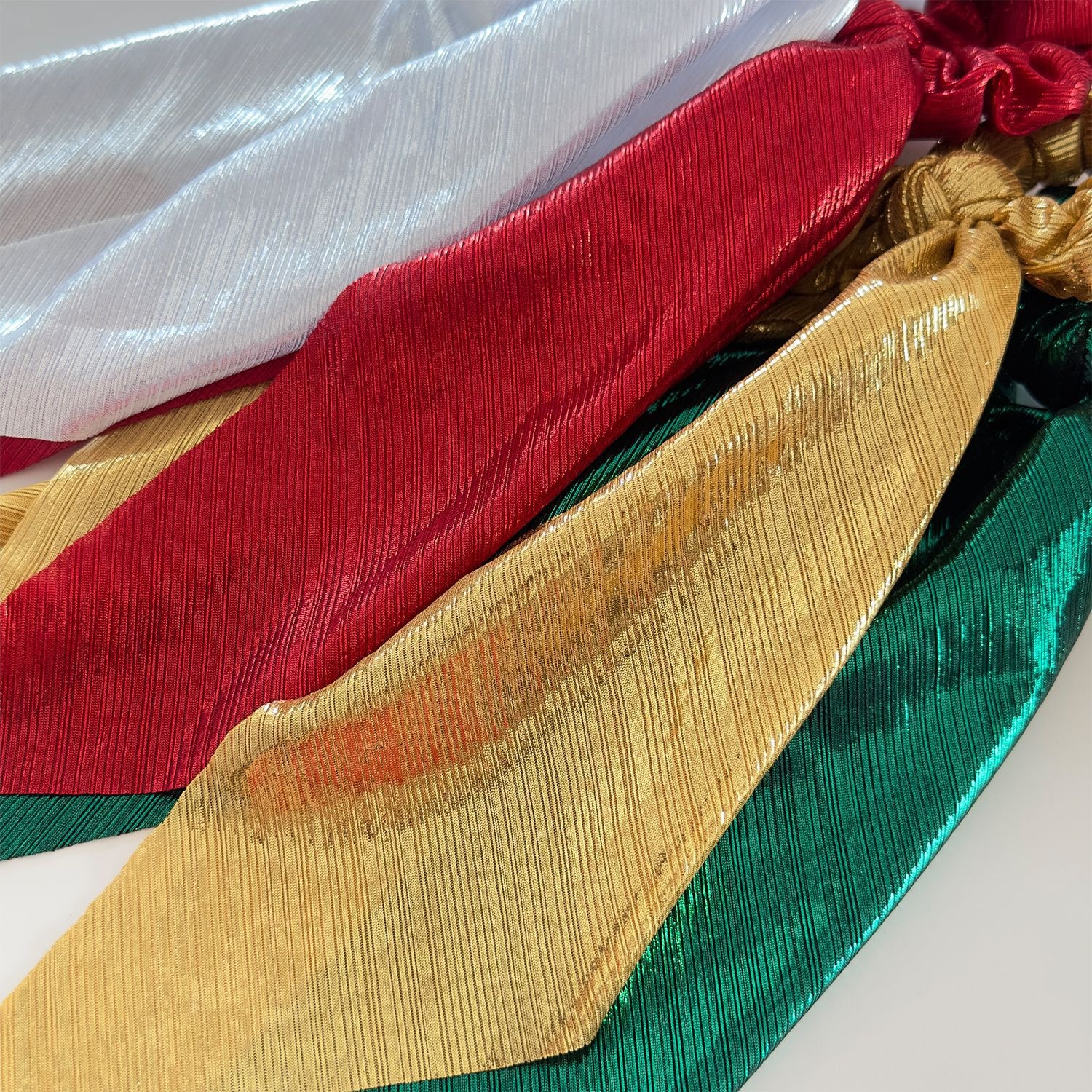 Female Christmas Long Sash Bowknot Hair Tie Shiny Thread Cloth