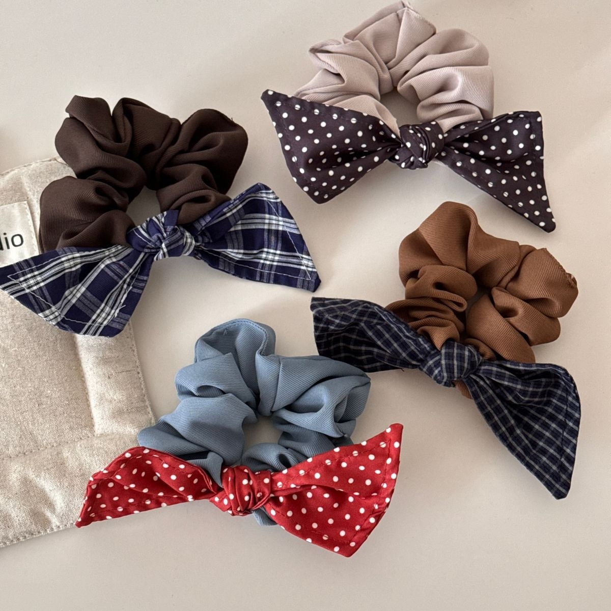Women's High-End Polka Dot Plaid Butterfly Knot Large Elastic Hair Ties