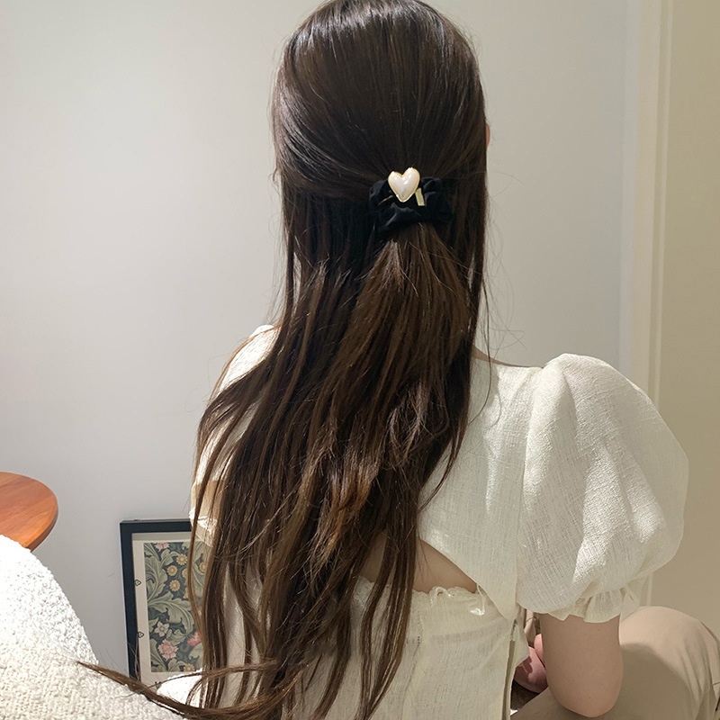 Women's Elastic Pearl Hair Ties Simple Versatile Fabric Heart Pattern