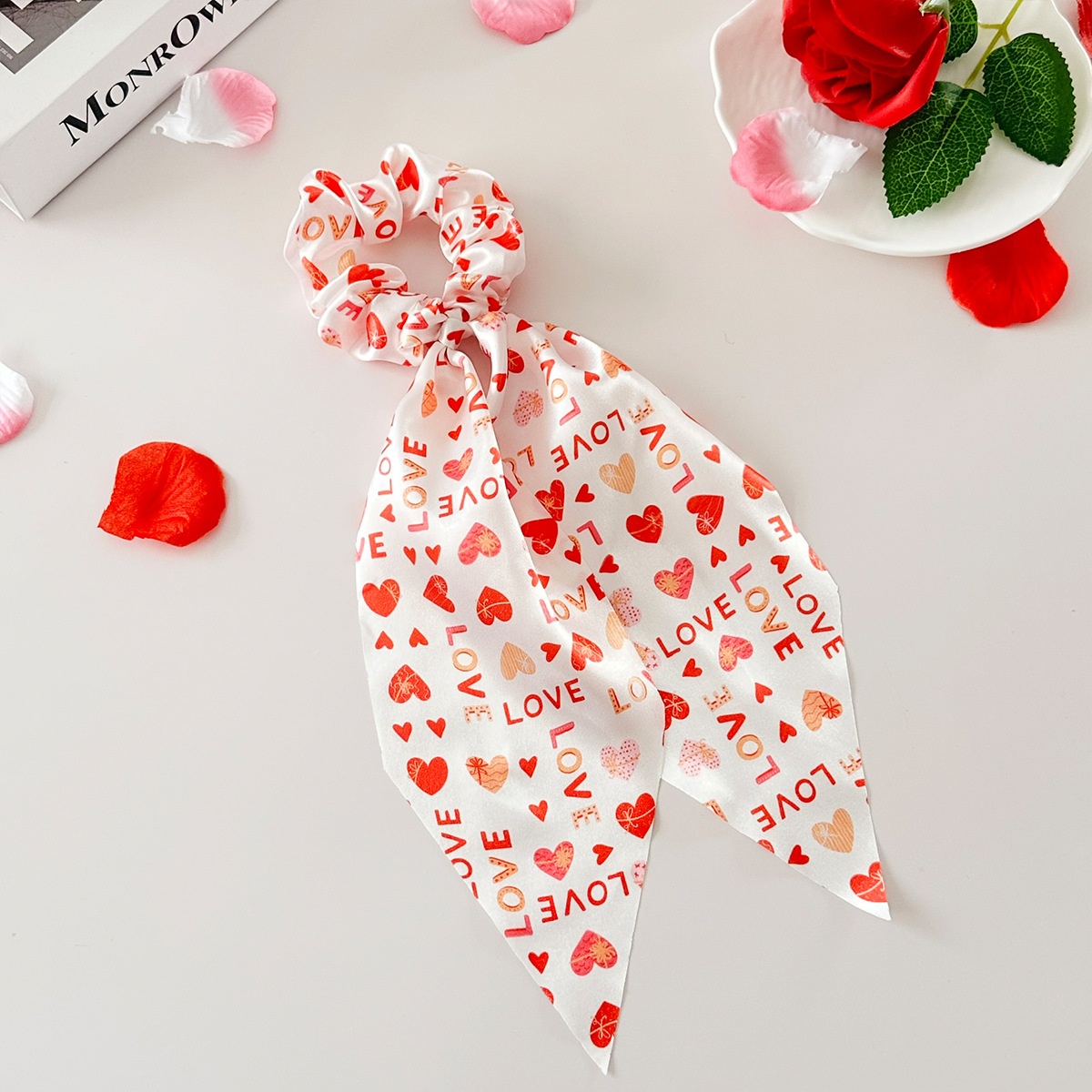 Women's Valentine's Day Sweetheart Lip Print Cloth Ribbon Elastic Hair Tie