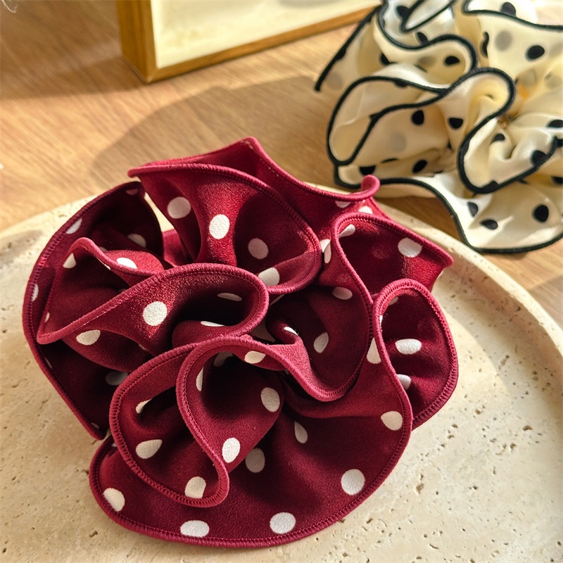 Women's Vintage Polyester Flower Hair Scrunchie Large Polka Dot