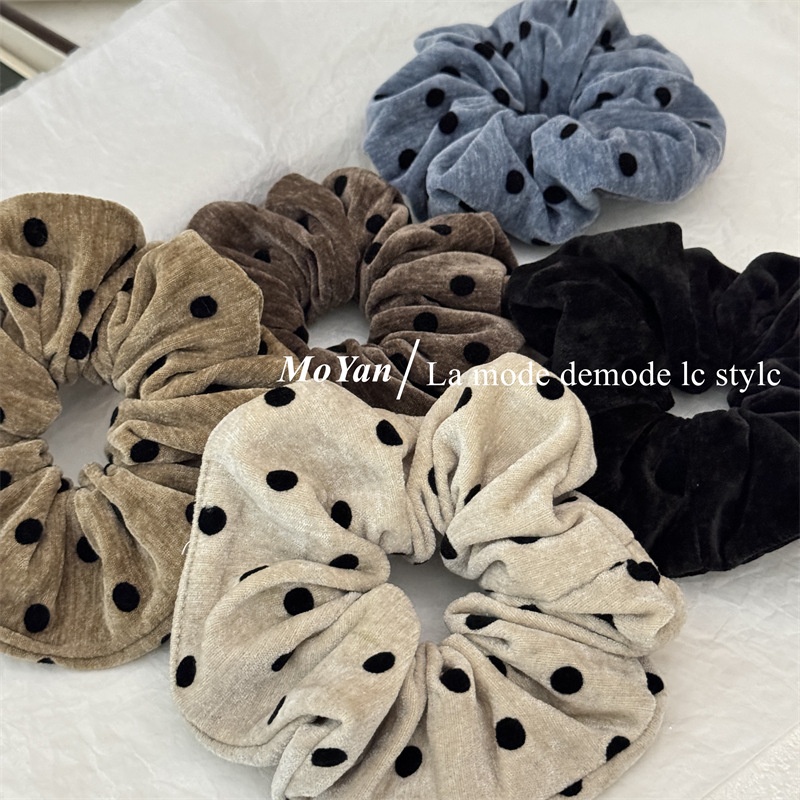Women's Versatile Elegant Cloth Hair Ties Retro Flocking Polka Dot