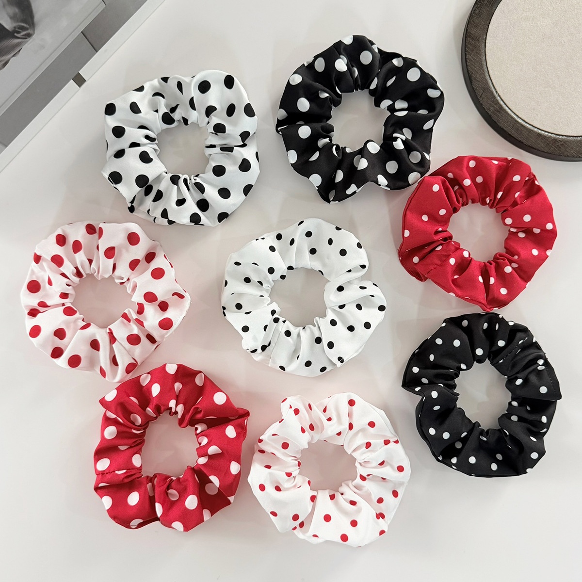 Women's All-Season High Elastic Fabric Hair Tie Minimalist Polka Dots