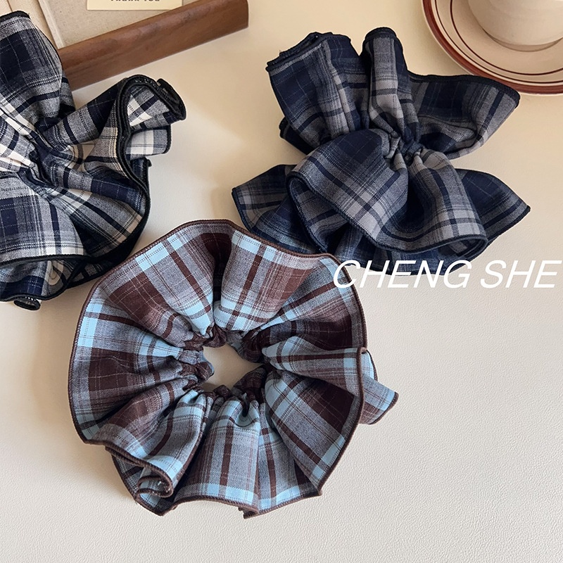 Women's Daily Wear Four Layer Cotton Hair Ties Classic Plaid