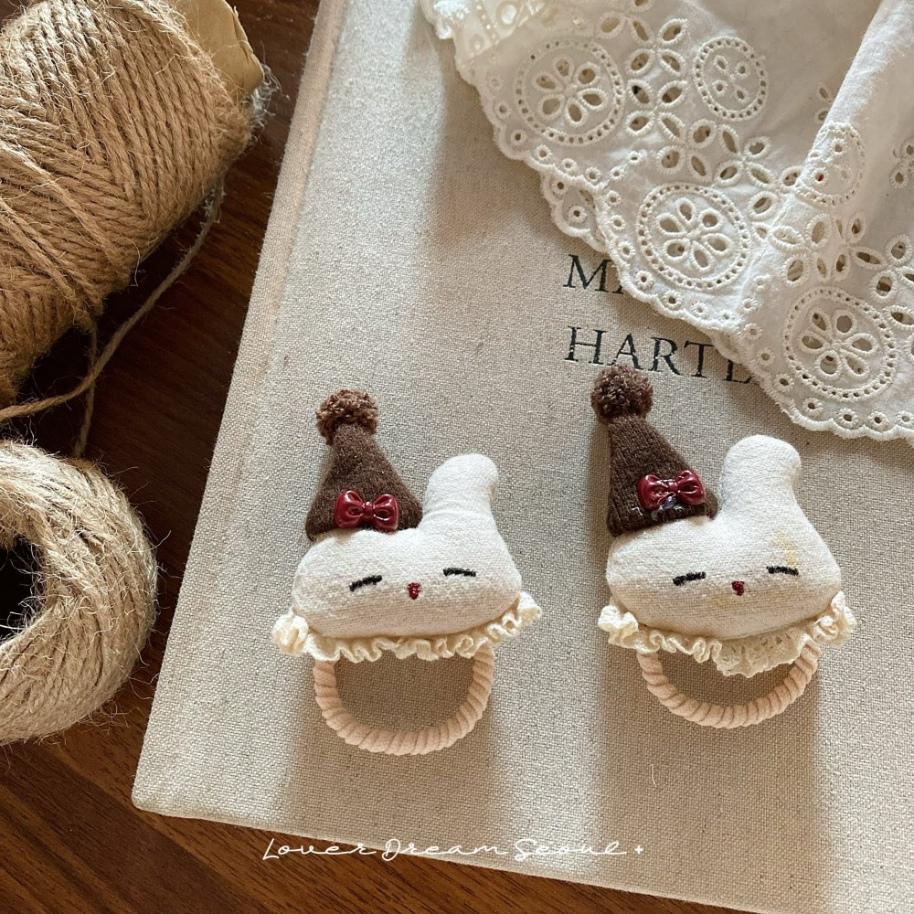 2Pcs Girls Cute Rabbit Plush Hair Ties High Elasticity Winter Soft Hair Bands