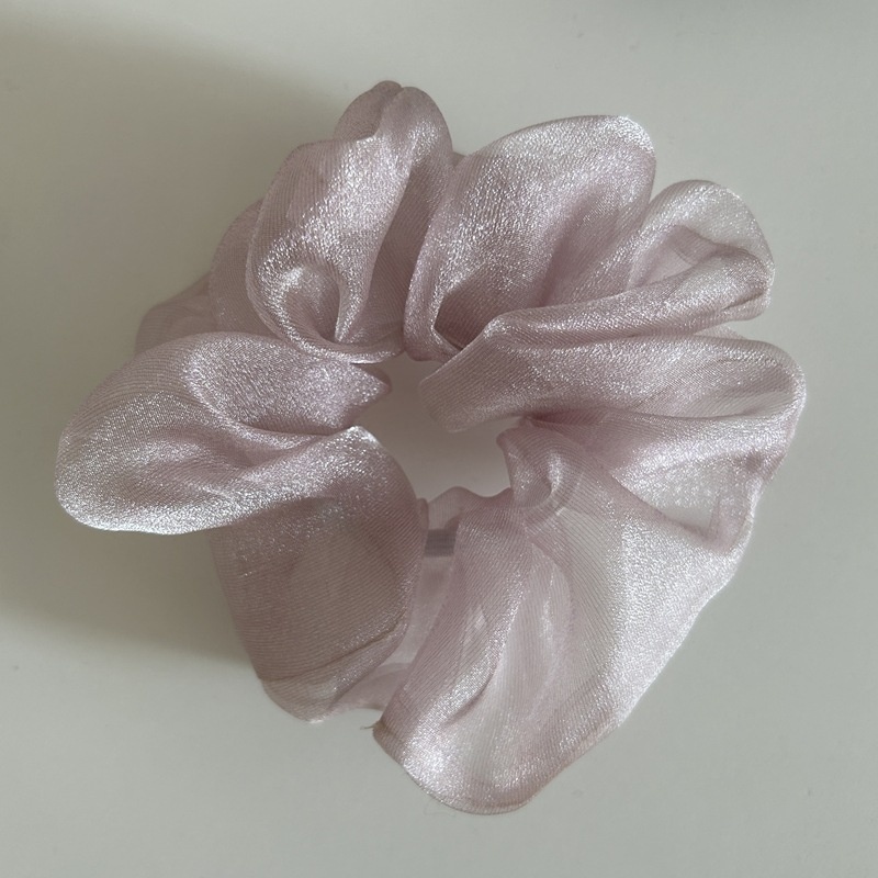 Women's Spring Pearl Shiny Organza Mesh Hair Tie For Bun Solid Color