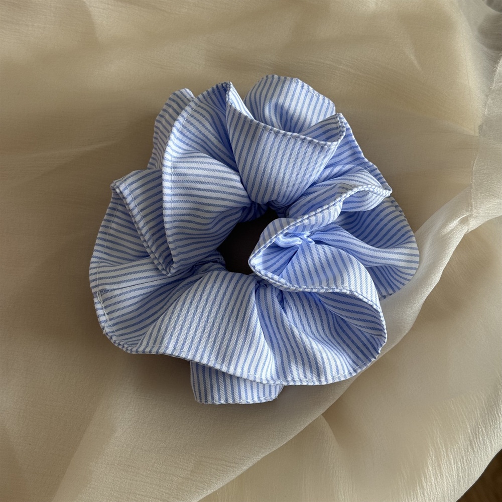 Women's Summer Cloth Scrunchie Hair Tie In White & Blue Stripe