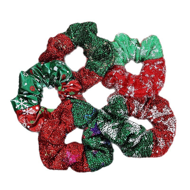 Women's Winter Cloth Scrunchie Christmas Snowflake Splicing Pattern