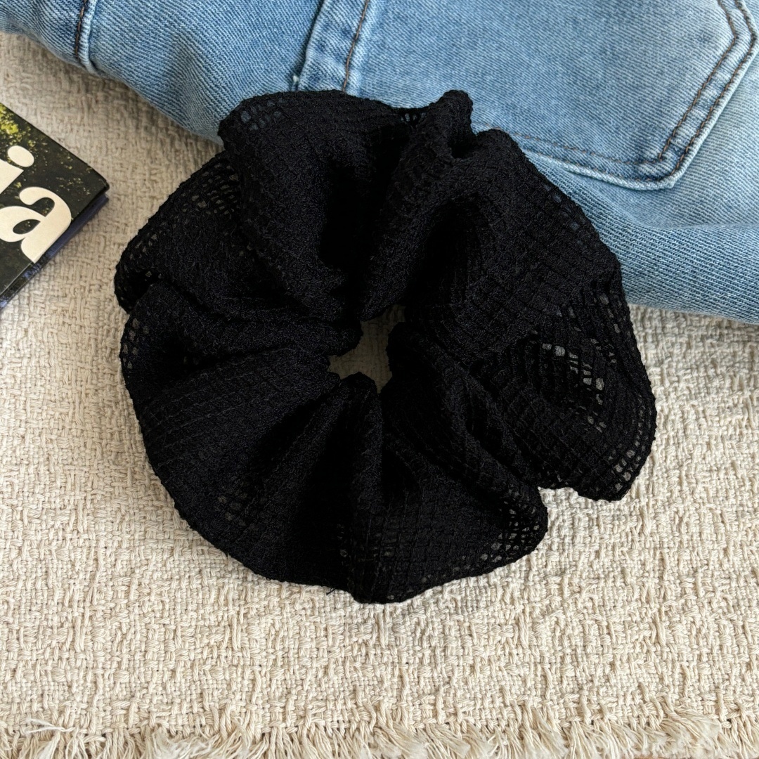 Women's Soft Cloth Retro Hair Tie For Daily Wear Sky Blue Plaid