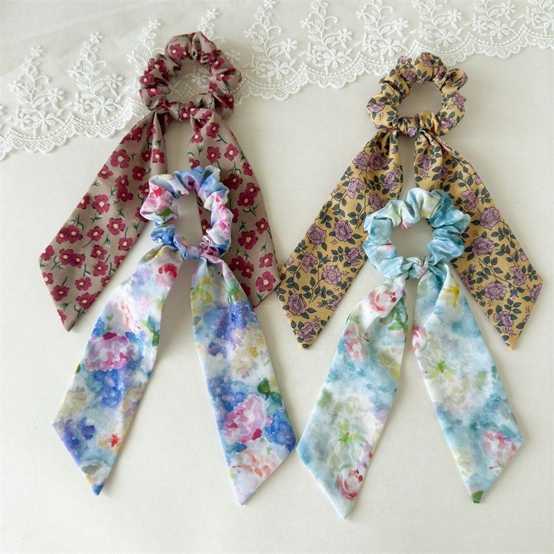 Women's Summer Oil Painting Printed Cloth Hair Ties Elastic Vacation Scrunchies
