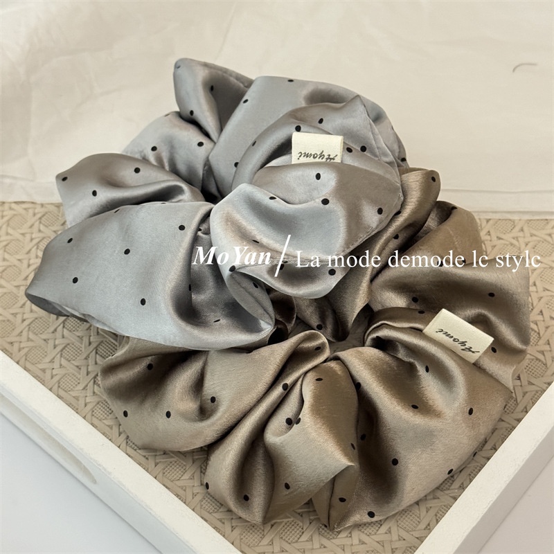 Women's Simple Summer Cloth Hair Tie Scrunchie Grey Polka Dots