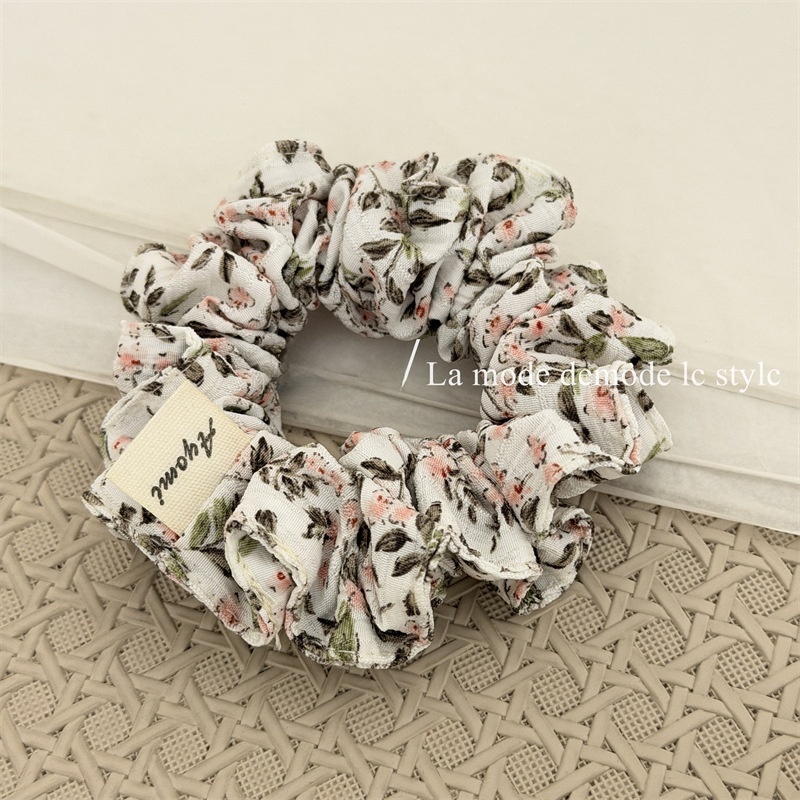 Women Spring Fabric Ponytail Hair Tie French Ditsy Floral White