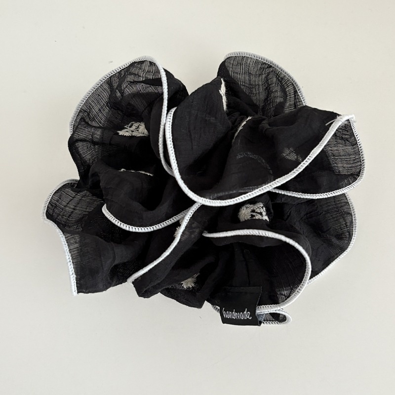 Women's Spring French Hair Tie Black Cloth With Floral Embroidery