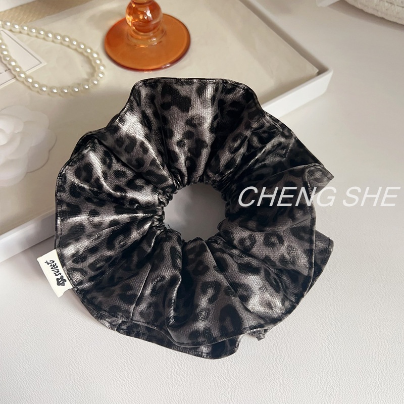 Women's Retro High Elastic Leather Hair Ties For Bun Leopard Print