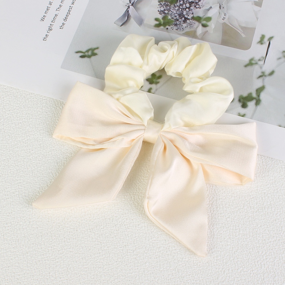 Women's Elegant French Cloth Bowknot Hair Tie Autumn Accessory Beige